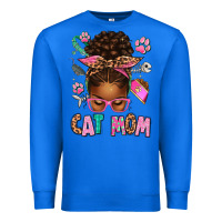 True Royal Afro Messy Bun Cat Mom Premium Sweatshirt - texasbilliewilder