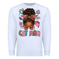 White Afro Messy Bun Cat Mom Premium Sweatshirt - texasbilliewilder