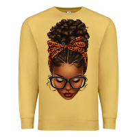 Antique Gold afro messy bun orange leopard bow Premium Sweatshirt - texasbilliewilder