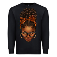 Black afro messy bun orange leopard bow Premium Sweatshirt - texasbilliewilder