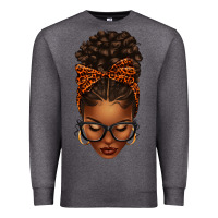 Charcoal Heather afro messy bun orange leopard bow Premium Sweatshirt - texasbilliewilder