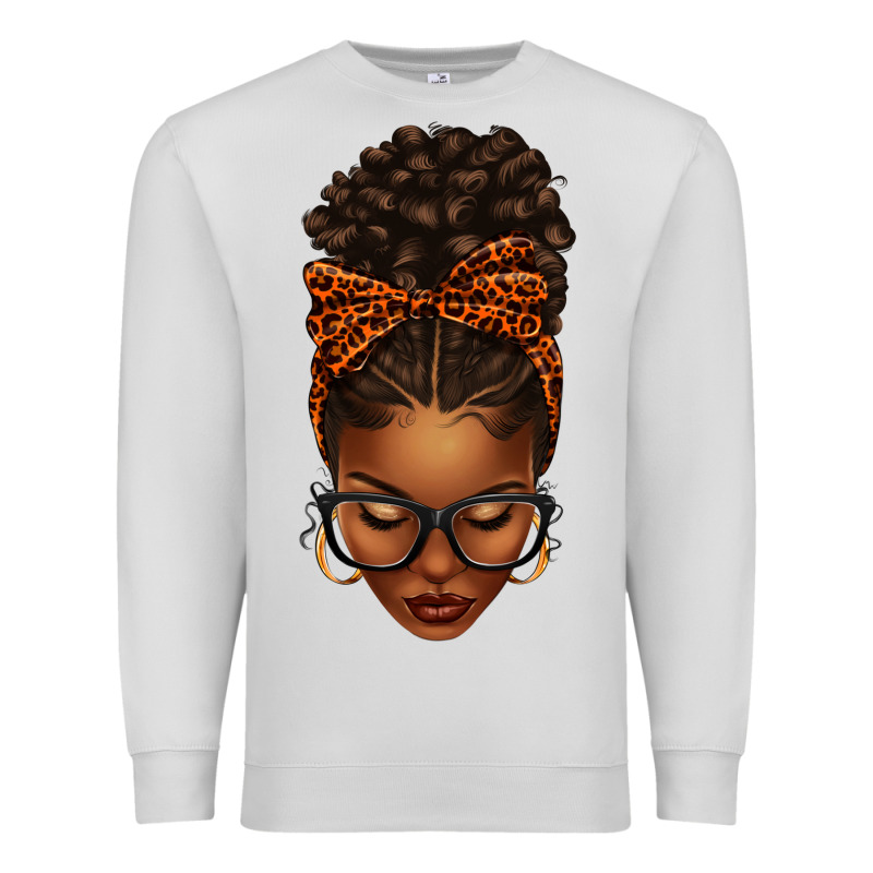 Afro Messy Bun Orange Leopard Bow Premium Sweatshirt by texasbilliewilder | Teevron
