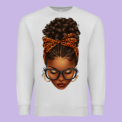Afro Messy Bun Orange Leopard Bow Premium Sweatshirt Designed By Texasbilliewilder