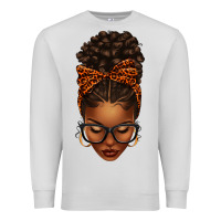 Dove Grey afro messy bun orange leopard bow Premium Sweatshirt - texasbilliewilder