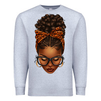Heather Grey afro messy bun orange leopard bow Premium Sweatshirt - texasbilliewilder