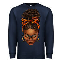 Navy afro messy bun orange leopard bow Premium Sweatshirt - texasbilliewilder