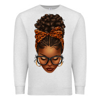 Oatmeal Heather afro messy bun orange leopard bow Premium Sweatshirt - texasbilliewilder