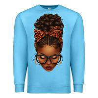 Ocean Blue afro messy bun orange leopard bow Premium Sweatshirt - texasbilliewilder