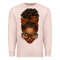 Pale Pink afro messy bun orange leopard bow Premium Sweatshirt - texasbilliewilder