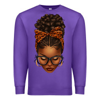Purple afro messy bun orange leopard bow Premium Sweatshirt - texasbilliewilder