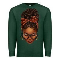 Sports Green afro messy bun orange leopard bow Premium Sweatshirt - texasbilliewilder