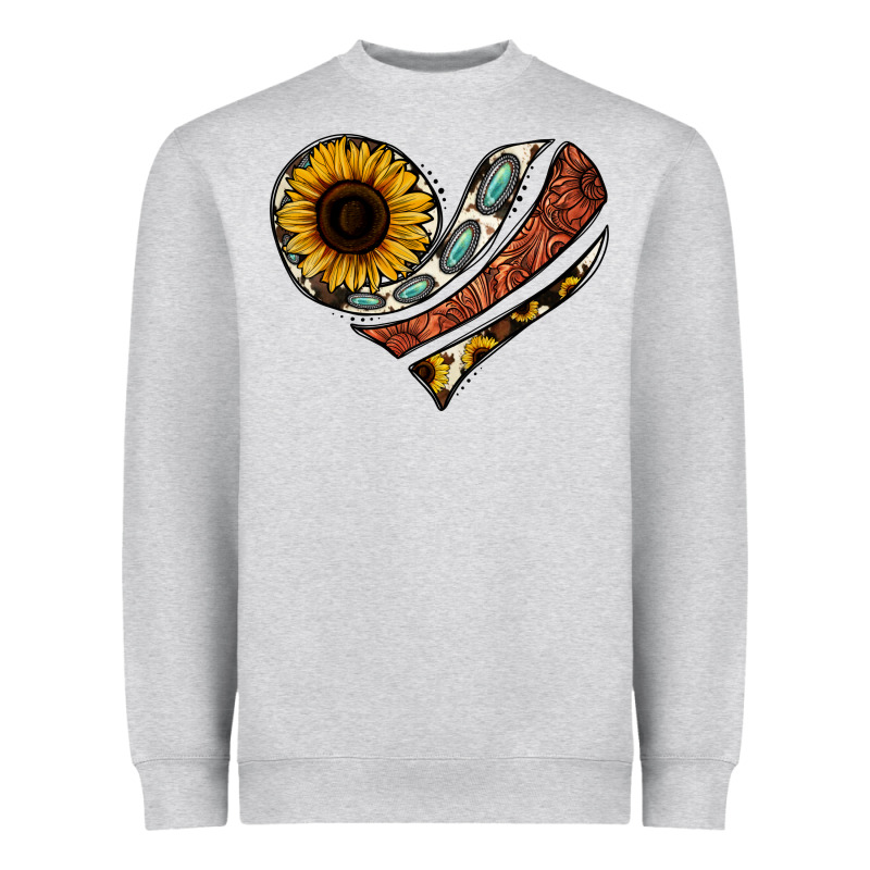 Western Sunflower Cowhide  Heart Heavyweight Sweatshirt by Jasminsmagicworld | Teevron
