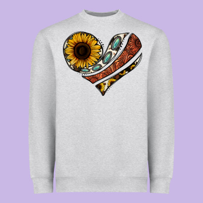 Western Sunflower Cowhide  Heart Heavyweight Sweatshirt Designed By Jasminsmagicworld