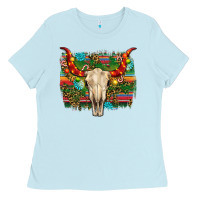 Baby Blue western christmas bull skull Ladies Tee - RanaPortraitStore