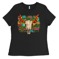 Black western christmas bull skull Ladies Tee - RanaPortraitStore