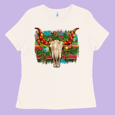 Western Christmas Bull Skull Ladies Tee Designed By Ranaportraitstore