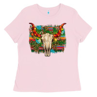 Bubblegum Pink western christmas bull skull Ladies Tee - RanaPortraitStore