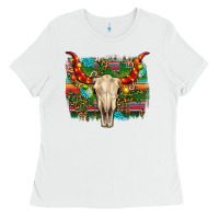 White western christmas bull skull Ladies Tee - RanaPortraitStore