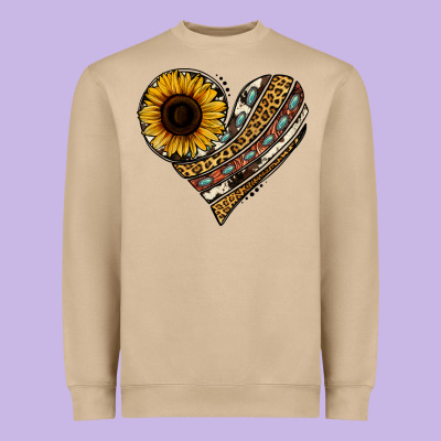 Western Sunflower Leopard Cowhide Heart Heavyweight Sweatshirt Designed By Jasminsmagicworld
