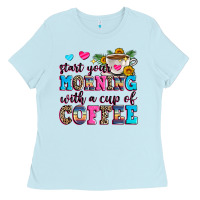 Baby Blue start your morning with a cup of coffee Ladies Tee - Zillion Design Studio