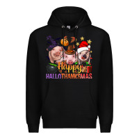 Black Happy Hallothanksmas Pigs Premium Hoodie - NancyCooperArtShop