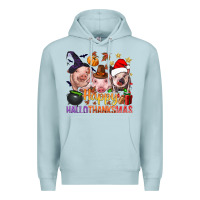 Blue Mist Happy Hallothanksmas Pigs Premium Hoodie - NancyCooperArtShop