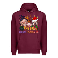 Burgundy Happy Hallothanksmas Pigs Premium Hoodie - NancyCooperArtShop
