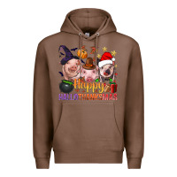 Chestnut Happy Hallothanksmas Pigs Premium Hoodie - NancyCooperArtShop