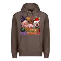 Coffee Happy Hallothanksmas Pigs Premium Hoodie - NancyCooperArtShop