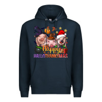 Navy Happy Hallothanksmas Pigs Premium Hoodie - NancyCooperArtShop