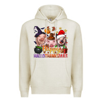 Oatmeal Heather Happy Hallothanksmas Pigs Premium Hoodie - NancyCooperArtShop