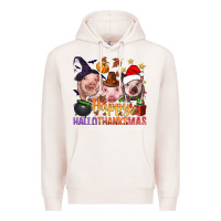 Pale Pink Happy Hallothanksmas Pigs Premium Hoodie - NancyCooperArtShop