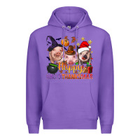 Purple Happy Hallothanksmas Pigs Premium Hoodie - NancyCooperArtShop