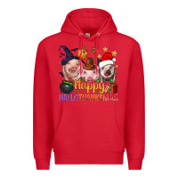 Red Happy Hallothanksmas Pigs Premium Hoodie - NancyCooperArtShop