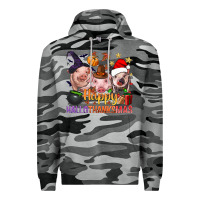 Slate Camo Happy Hallothanksmas Pigs Premium Hoodie - NancyCooperArtShop