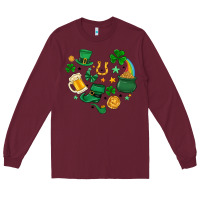 Burgundy st. patrick heart doodle Long Sleeve Tee - MaliasSmallBusiness