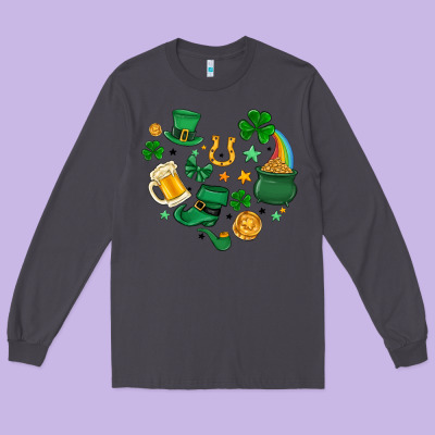 St. Patrick Heart Doodle Long Sleeve Tee Designed By Maliassmallbusiness