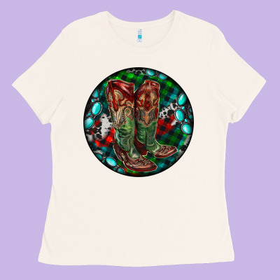 Christmas Cowboy Boots Ladies Tee Designed By Ranaportraitstore