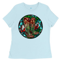 Baby Blue Christmas Cowboy Boots Ladies Tee - RanaPortraitStore