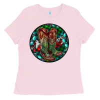 Bubblegum Pink Christmas Cowboy Boots Ladies Tee - RanaPortraitStore
