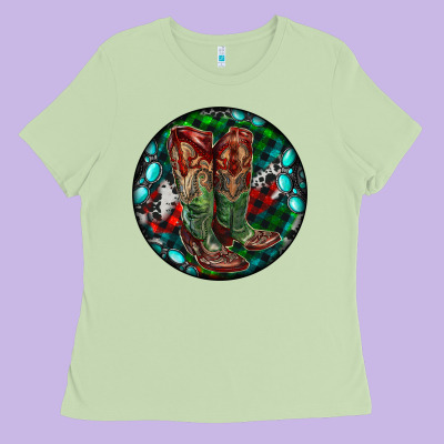 Christmas Cowboy Boots Ladies Tee Designed By Ranaportraitstore