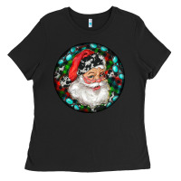 Black Christmas Santa Claus Ladies Tee - RanaPortraitStore