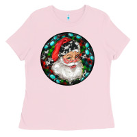 Bubblegum Pink Christmas Santa Claus Ladies Tee - RanaPortraitStore