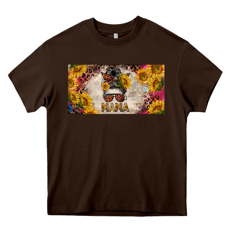 Mess Bun Mama With Sunflowers And Colorful Leopard License Plate Heavy Core Tee by BarkalooDesign | Teevron