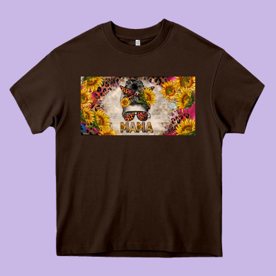 Mess Bun Mama With Sunflowers And Colorful Leopard License Plate Heavy Core Tee Designed By Barkaloodesign