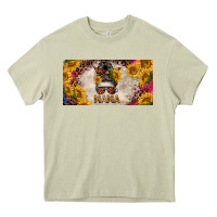 Mossy mess bun mama with sunflowers and colorful leopard license plate Heavy Core Tee - BarkalooDesign