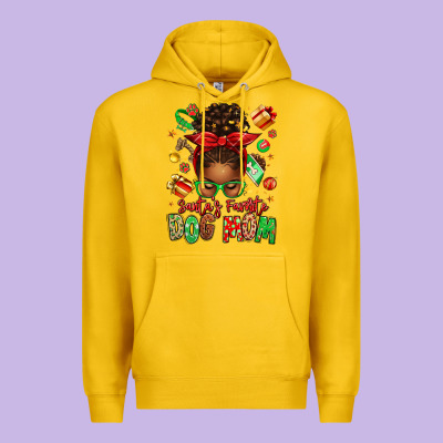 Santas Favorite Dog Mom Afro Messy Bun Premium Hoodie Designed By Texasbilliewilder