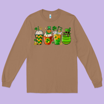 St. Patricks Day Coffee Cups Long Sleeve Tee Designed By Maliassmallbusiness