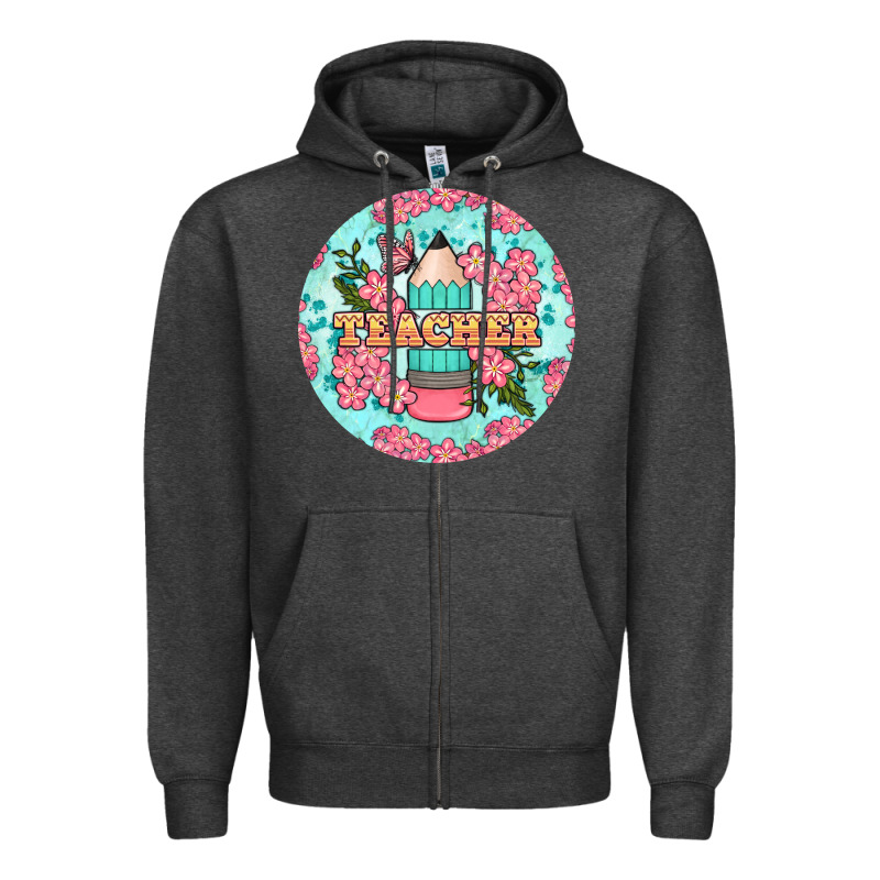 Teacher Floral Pencil Round Earring Zipper Hoodie by BundleAndBundleShop | Teevron