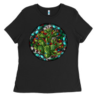 Black Christmas Santa Claus round Ladies Tee - RanaPortraitStore